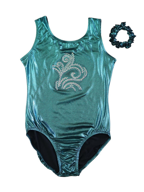 Women's Turquoise Glitter Rhinestone Flower Leotard Dancewear XS-L - SophiasStyle.com